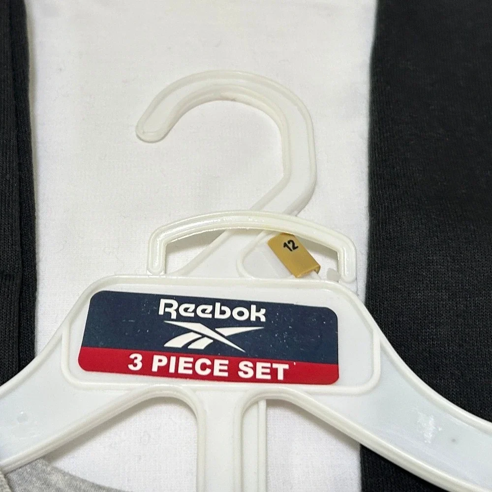 Reebok Kids Boys 3 Piece Set Grey Teal Black Shirts and Jogger Pants Size 12 New